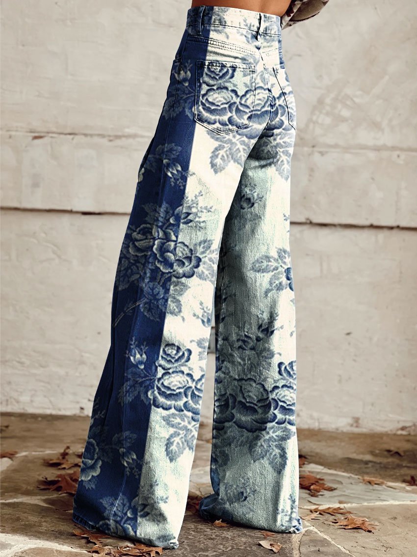 Maeve - Vintage Print Casual Pants with Wide Legs