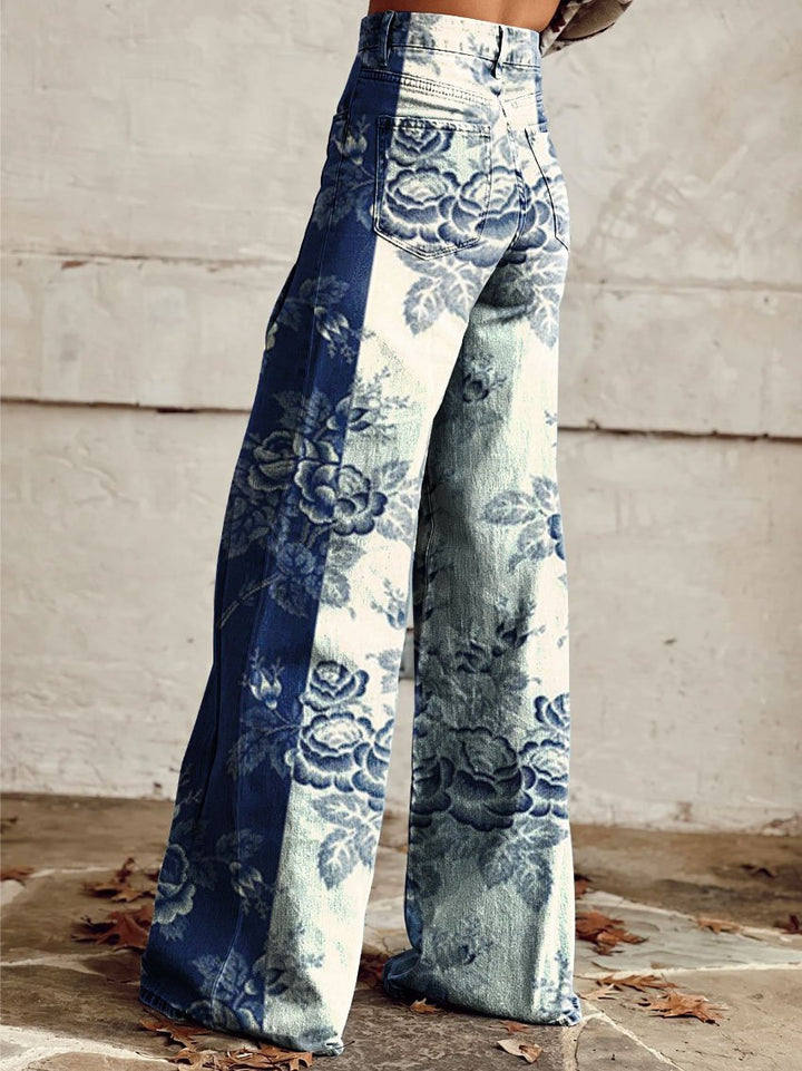 Maeve - Vintage Print Casual Pants with Wide Legs