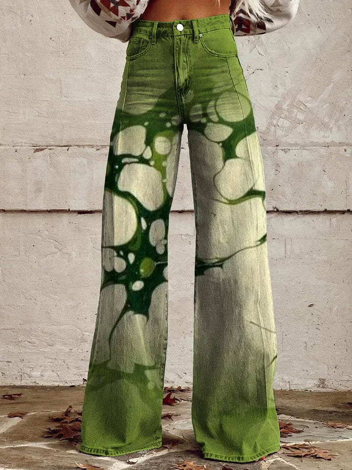Merryn - Retro Green Gradient Water Wide Leg Pants