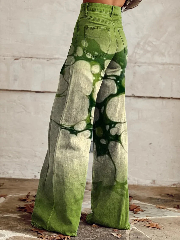 Merryn - Retro Green Gradient Water Wide Leg Pants
