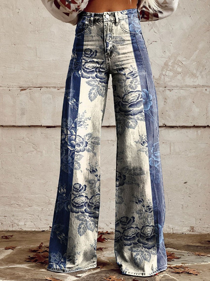 Maeve - Vintage Print Casual Pants with Wide Legs